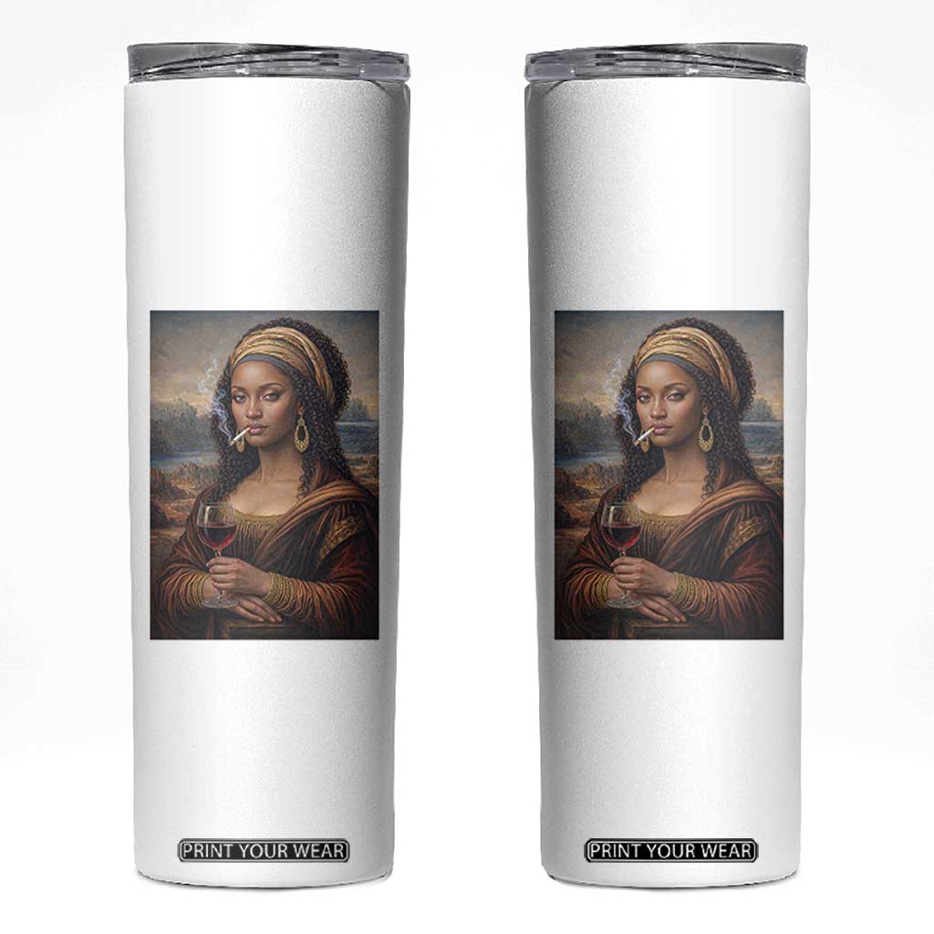Funny Black Mona Lisa Skinny Tumbler Melanin Queen Black History Month TS12 White Print Your Wear
