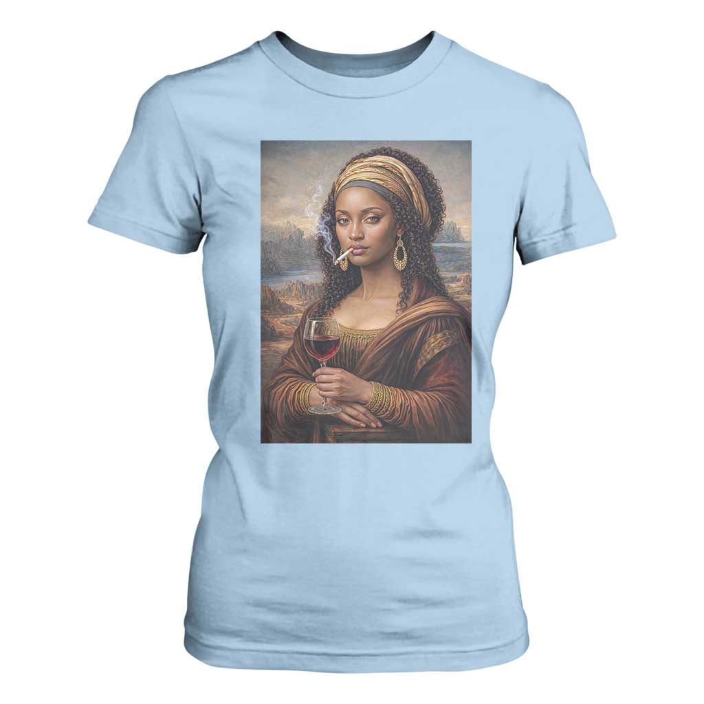 Funny Black Mona Lisa T Shirt For Women Melanin Queen Black History Month TS12 Light Blue Print Your Wear