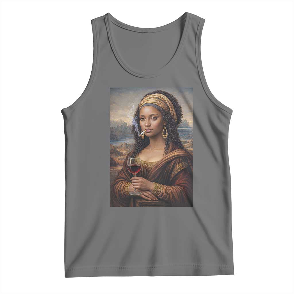 Funny Black Mona Lisa Tank Top Melanin Queen Black History Month TS12 Black Heather Print Your Wear