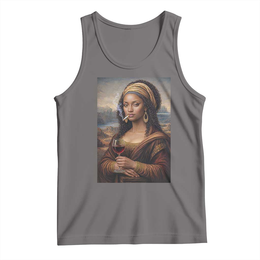 Funny Black Mona Lisa Tank Top Melanin Queen Black History Month TS12 Deep Heather Print Your Wear