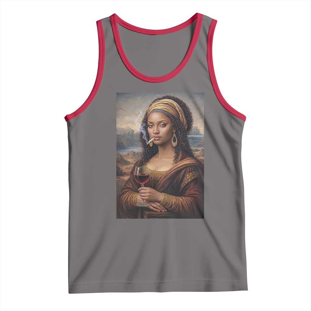 Funny Black Mona Lisa Tank Top Melanin Queen Black History Month TS12 Deep Heather Red Print Your Wear