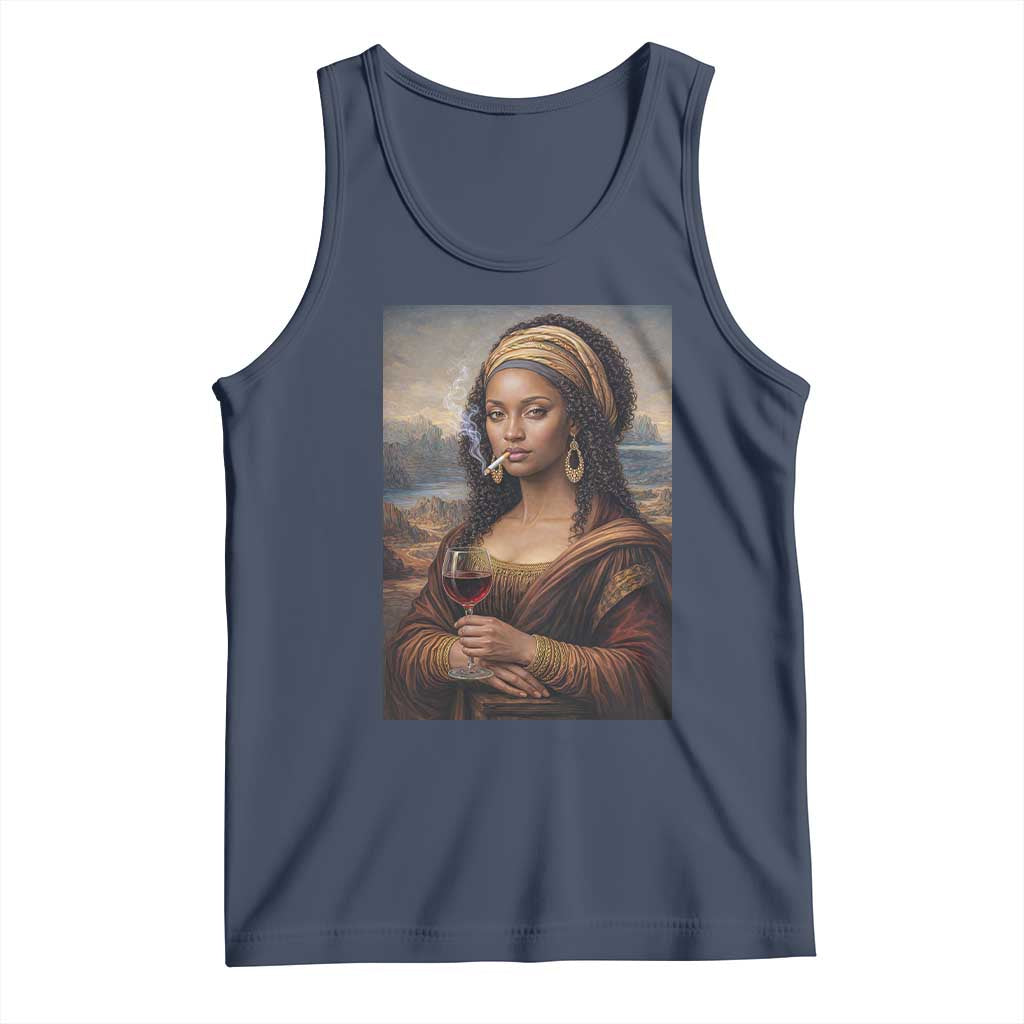 Funny Black Mona Lisa Tank Top Melanin Queen Black History Month TS12 Navy Print Your Wear