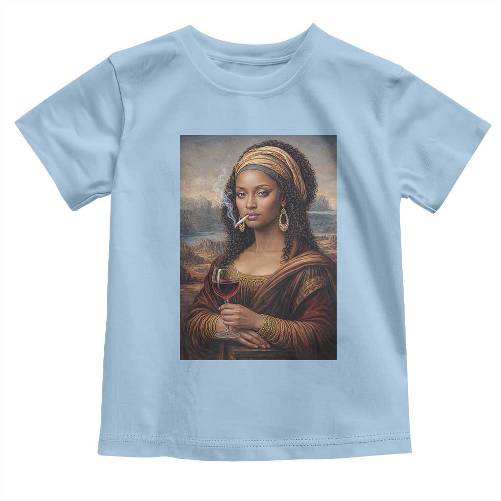 Funny Black Mona Lisa Toddler T Shirt Melanin Queen Black History Month TS12 Light Blue Print Your Wear