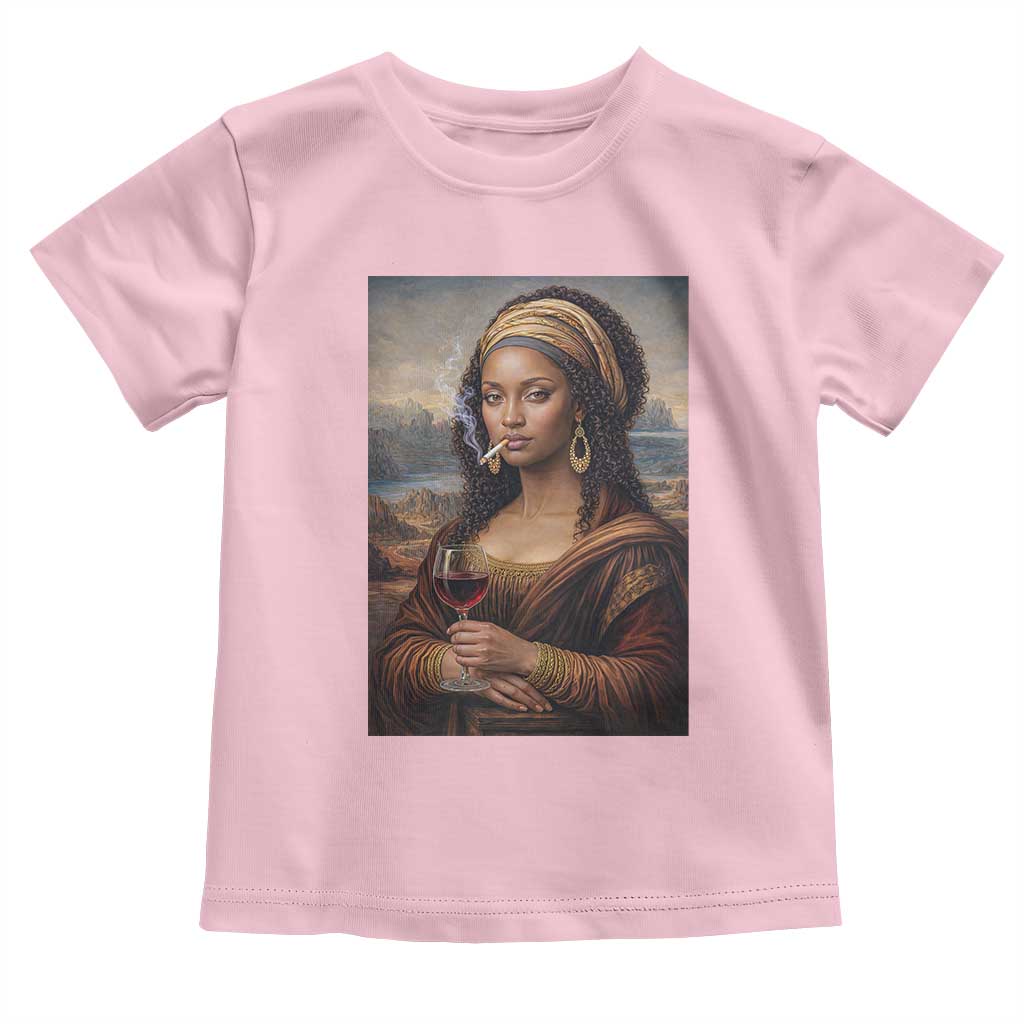 Funny Black Mona Lisa Toddler T Shirt Melanin Queen Black History Month TS12 Light Pink Print Your Wear