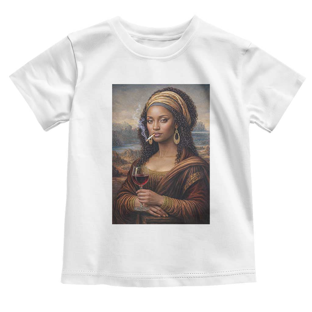 Funny Black Mona Lisa Toddler T Shirt Melanin Queen Black History Month TS12 White Print Your Wear