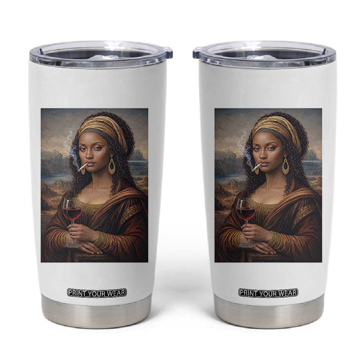 Funny Black Mona Lisa Tumbler Cup Melanin Queen Black History Month TS12 White Print Your Wear