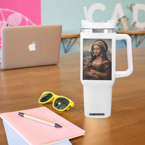 Funny Black Mona Lisa Tumbler With Handle Melanin Queen Black History Month TS12 Print Your Wear
