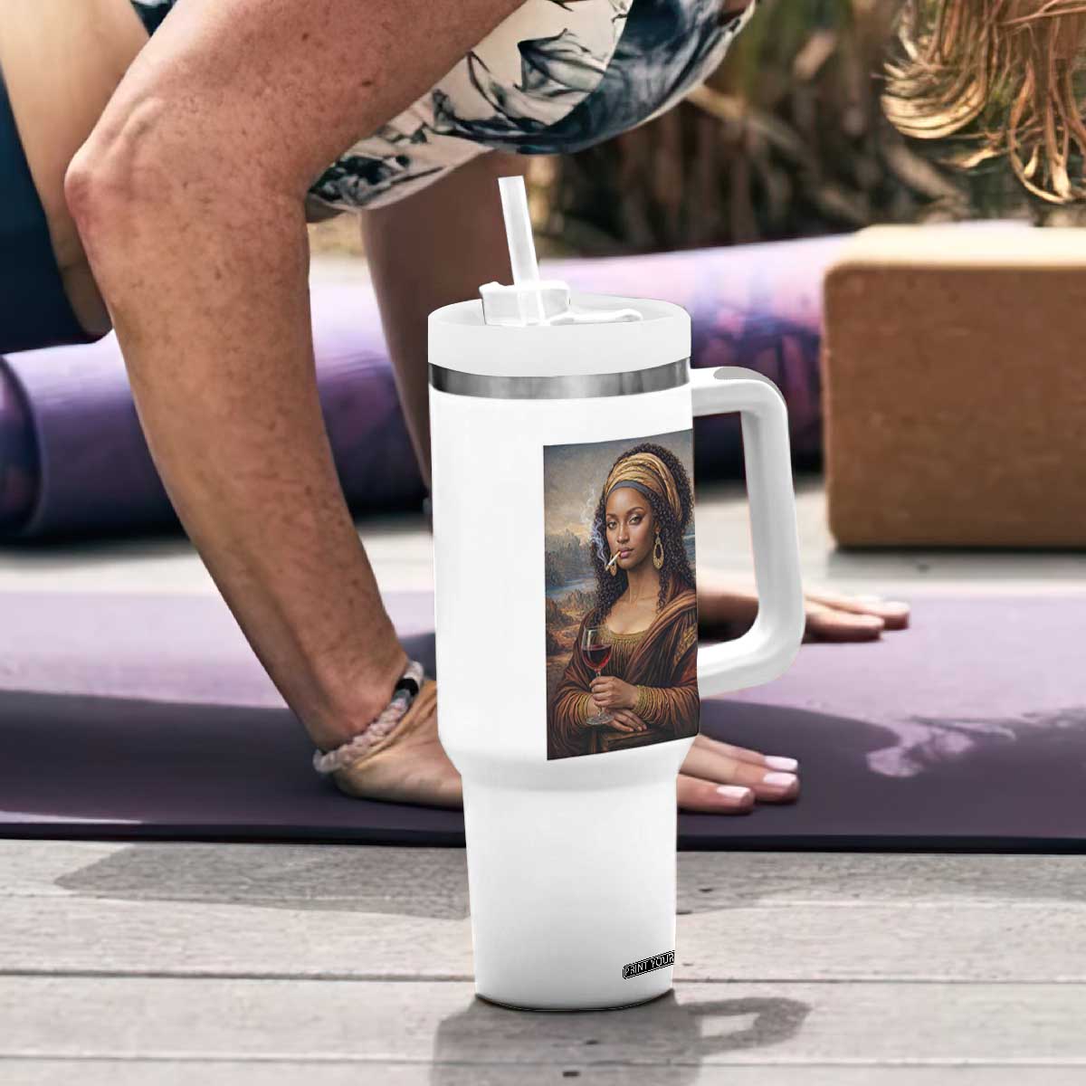 Funny Black Mona Lisa Tumbler With Handle Melanin Queen Black History Month TS12 Print Your Wear
