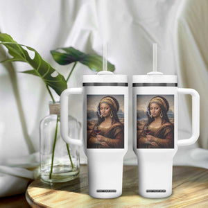 Funny Black Mona Lisa Tumbler With Handle Melanin Queen Black History Month TS12 Print Your Wear