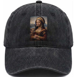 Funny Black Mona Lisa Washed Cotton Baseball Cap Melanin Queen Black History Month TS12 Print Your Wear
