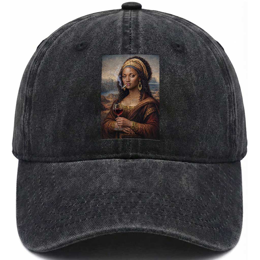 Funny Black Mona Lisa Washed Cotton Baseball Cap Melanin Queen Black History Month TS12 Print Your Wear
