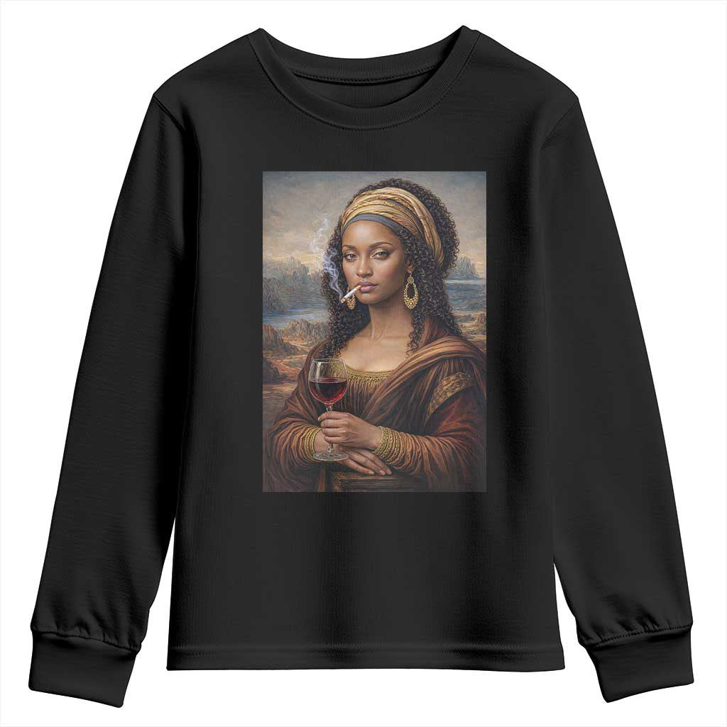 Funny Black Mona Lisa Youth Sweatshirt Melanin Queen Black History Month TS12 Black Print Your Wear