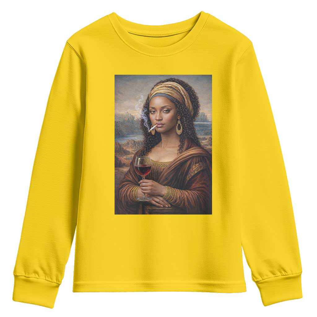 Funny Black Mona Lisa Youth Sweatshirt Melanin Queen Black History Month TS12 Daisy Print Your Wear