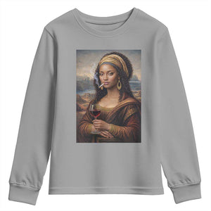 Funny Black Mona Lisa Youth Sweatshirt Melanin Queen Black History Month TS12 Sport Gray Print Your Wear