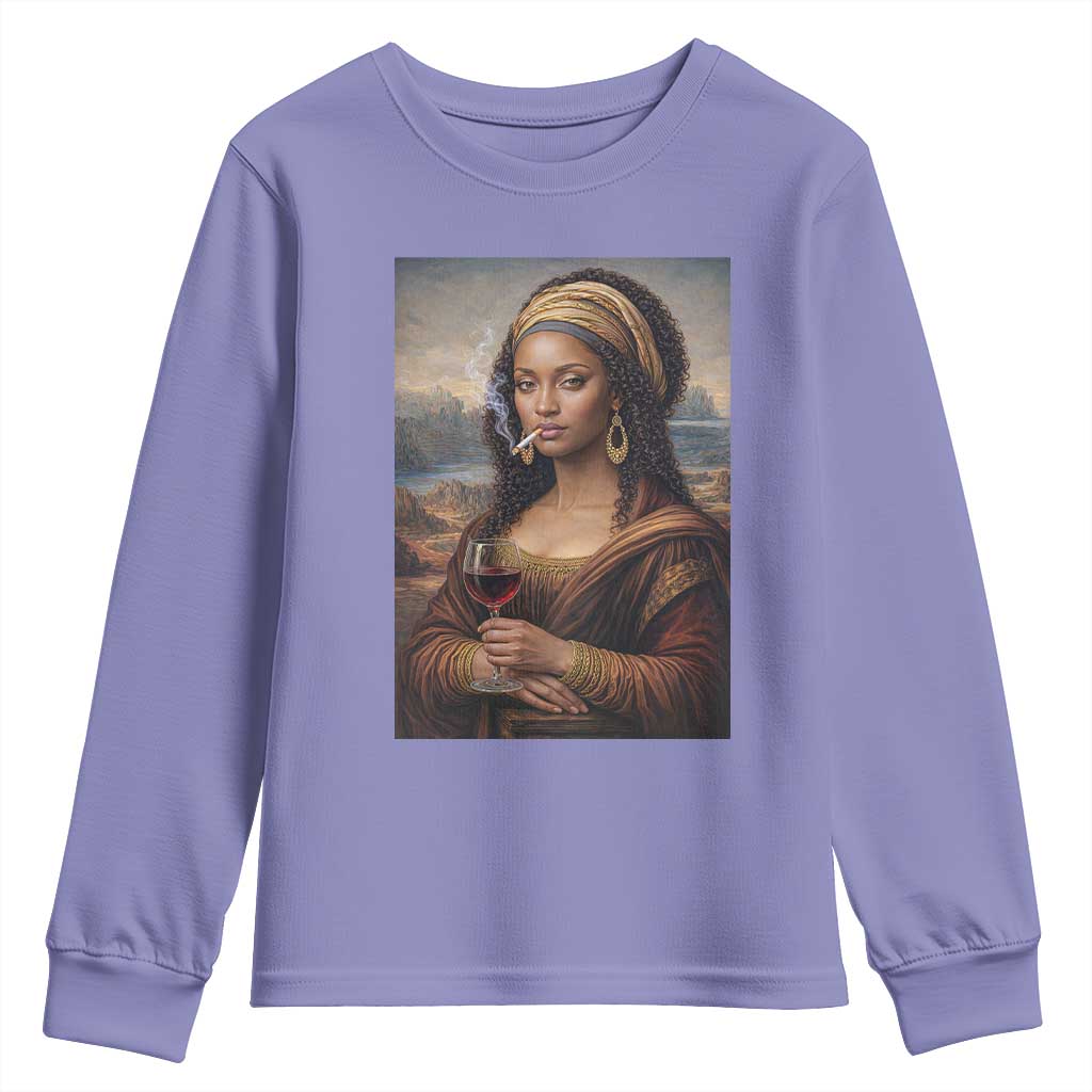 Funny Black Mona Lisa Youth Sweatshirt Melanin Queen Black History Month TS12 Violet Print Your Wear