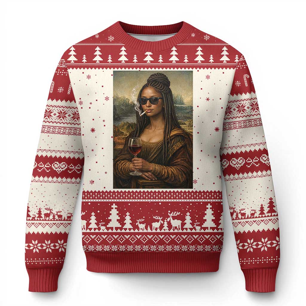 Black Mona Lisa African American Ugly Christmas Sweater Black History Month TS12 Beige Red Print Your Wear