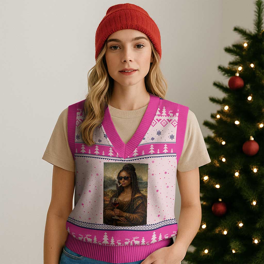 Black Mona Lisa African American V-Neck Knit Sweater Vest Black History Month TS12 Hot Pink Print Your Wear