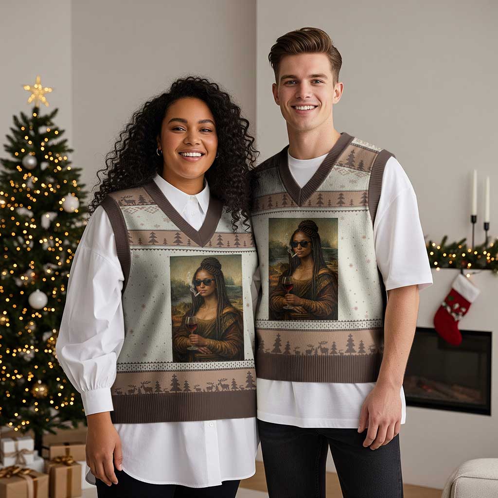 Black Mona Lisa African American V-Neck Knit Sweater Vest Black History Month TS12 Mocha Mousse Print Your Wear