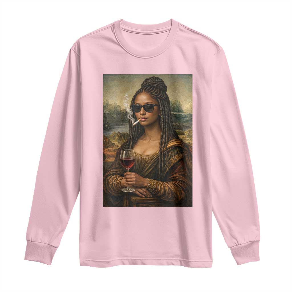 Black Mona Lisa African American Long Sleeve Shirt Black History Month TS12 Light Pink Print Your Wear