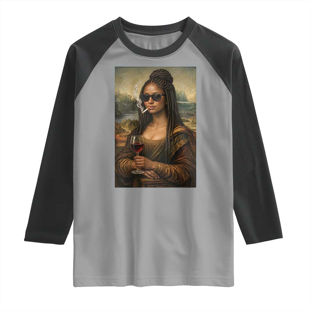 Black Mona Lisa African American Raglan Shirt Black History Month TS12 Sport Gray Black Print Your Wear