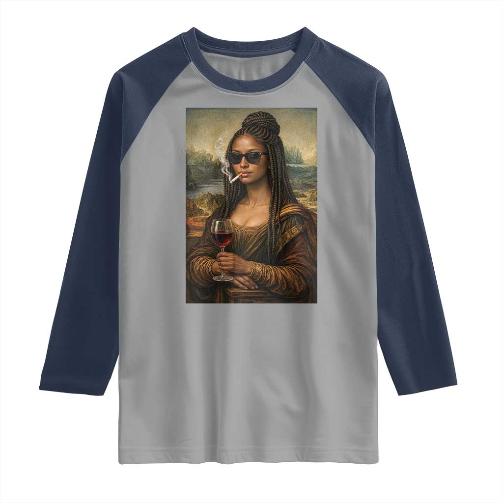 Black Mona Lisa African American Raglan Shirt Black History Month TS12 Sport Gray Navy Print Your Wear