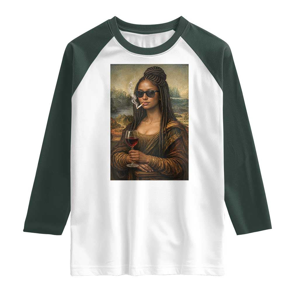 Black Mona Lisa African American Raglan Shirt Black History Month TS12 White Dark Forest Green Print Your Wear