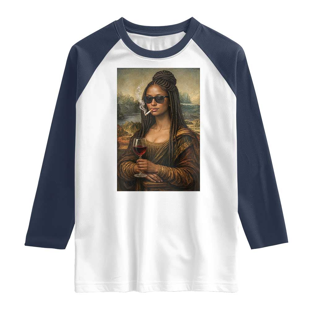 Black Mona Lisa African American Raglan Shirt Black History Month TS12 White Navy Print Your Wear