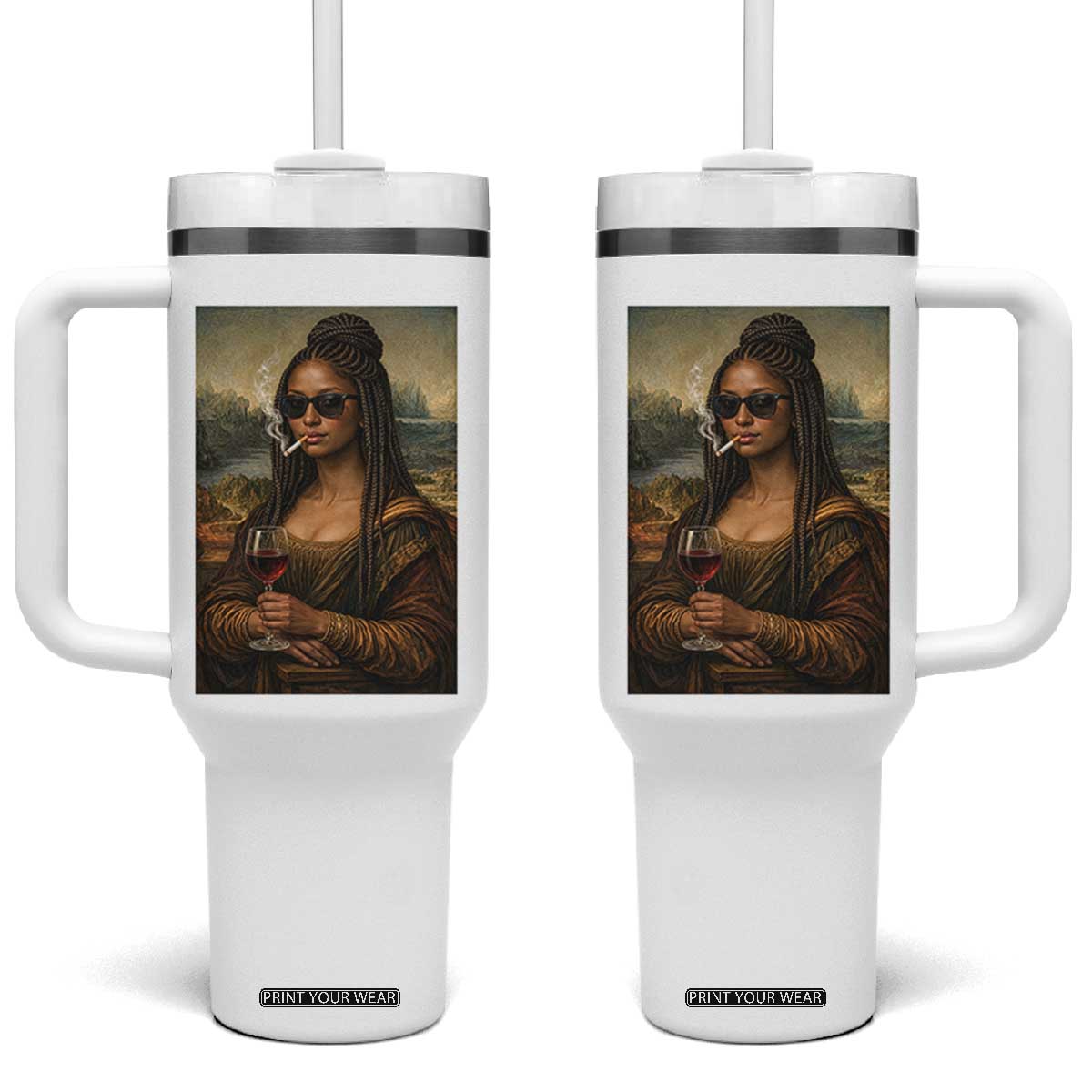 Black Mona Lisa African American Tumbler With Handle Black History Month TS12 One Size: 40 oz White Print Your Wear