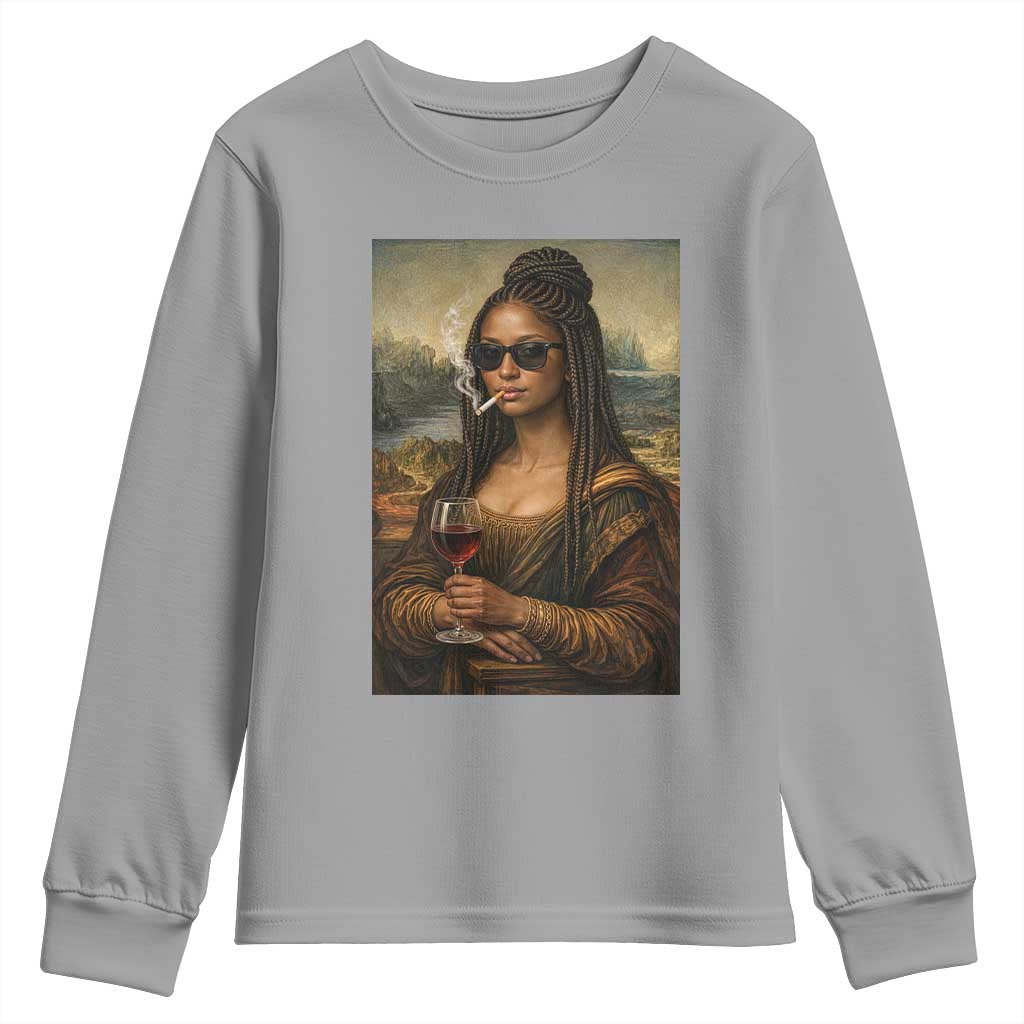 Black Mona Lisa African American Youth Sweatshirt Black History Month TS12 Sport Gray Print Your Wear