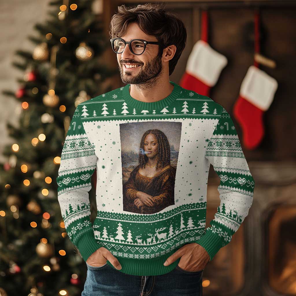 Funny Black Mona Lisa Ugly Christmas Sweater African American Pride TS12 Beige Green Print Your Wear