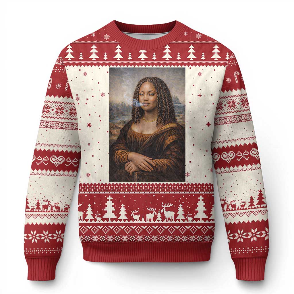 Funny Black Mona Lisa Ugly Christmas Sweater African American Pride TS12 Beige Red Print Your Wear
