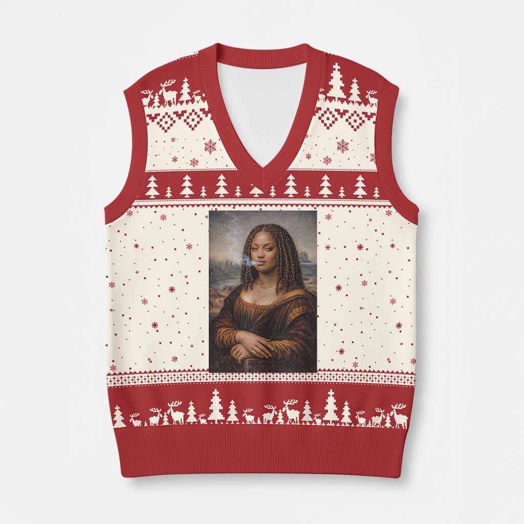 Funny Black Mona Lisa V-Neck Knit Sweater Vest African American Pride TS12 Beige Red Print Your Wear