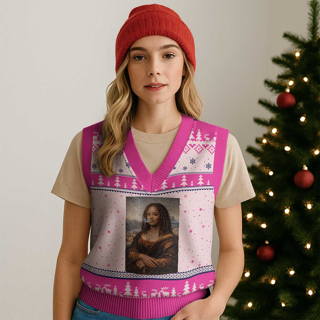 Funny Black Mona Lisa V-Neck Knit Sweater Vest African American Pride TS12 Hot Pink Print Your Wear