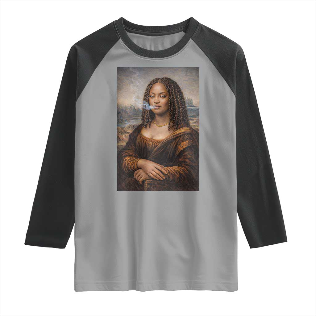 Funny Black Mona Lisa Raglan Shirt African American Pride TS12 Sport Gray Black Print Your Wear
