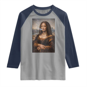 Funny Black Mona Lisa Raglan Shirt African American Pride TS12 Sport Gray Navy Print Your Wear