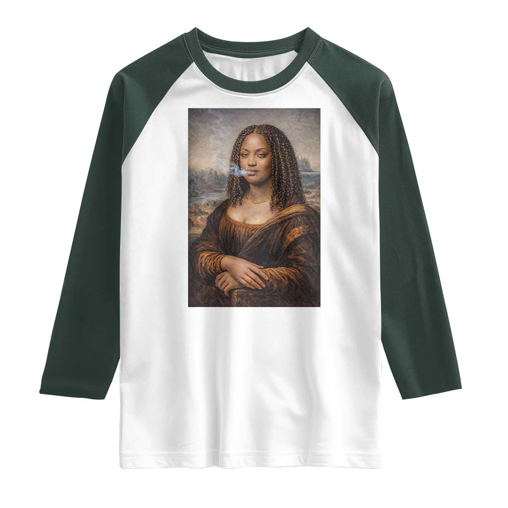 Funny Black Mona Lisa Raglan Shirt African American Pride TS12 White Dark Forest Green Print Your Wear