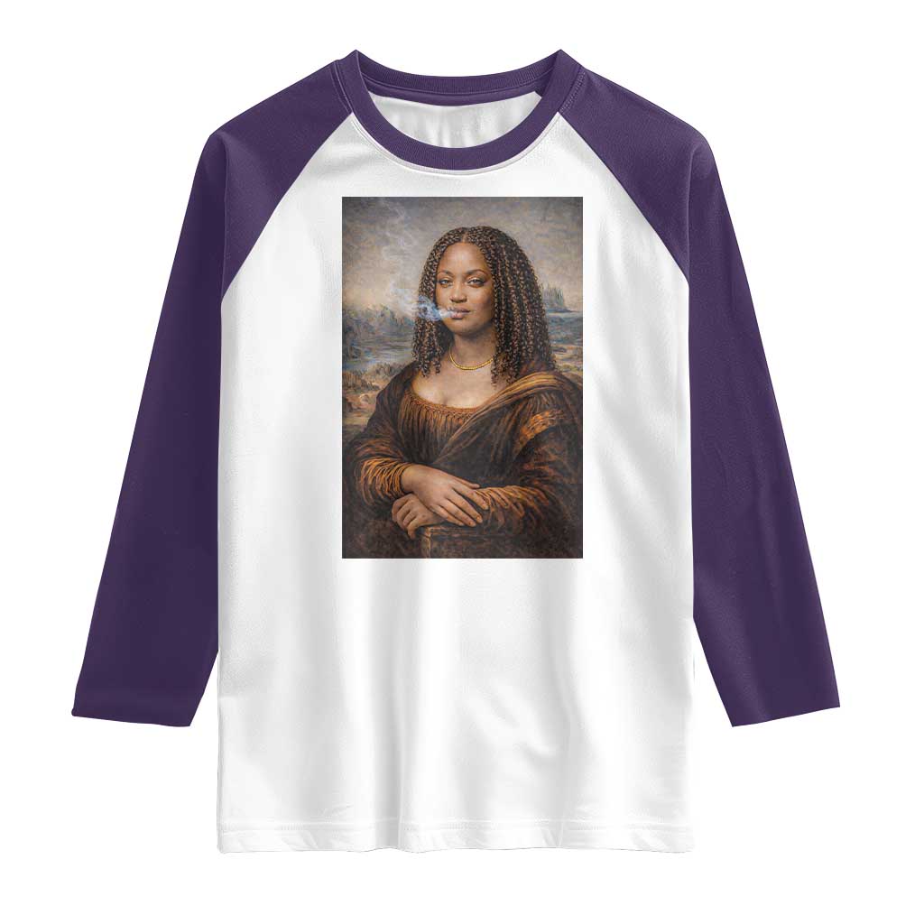 Funny Black Mona Lisa Raglan Shirt African American Pride TS12 White Purple Print Your Wear