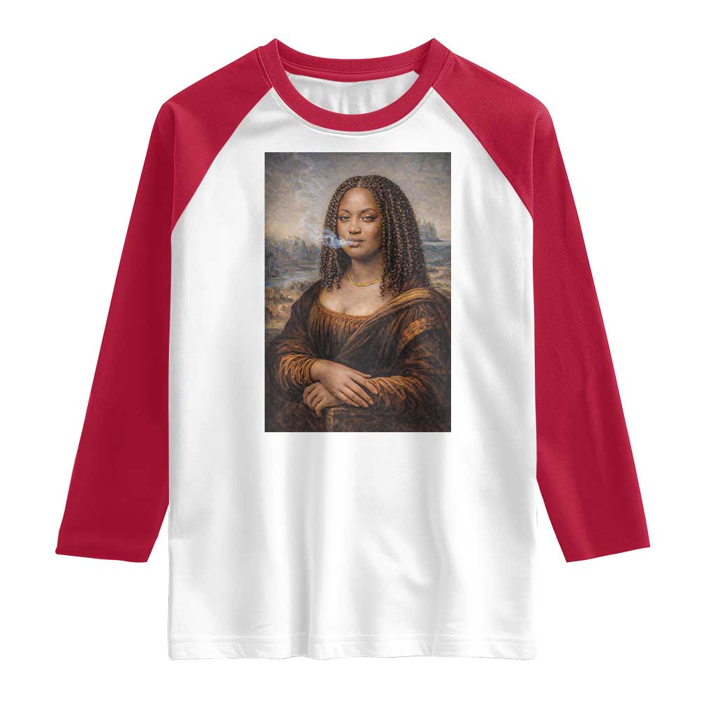 Funny Black Mona Lisa Raglan Shirt African American Pride TS12 White Red Print Your Wear