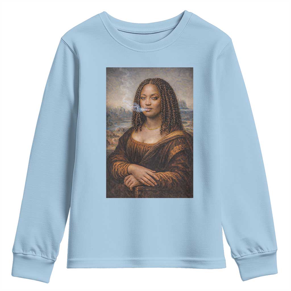 Funny Black Mona Lisa Youth Sweatshirt African American Pride TS12 Light Blue Print Your Wear