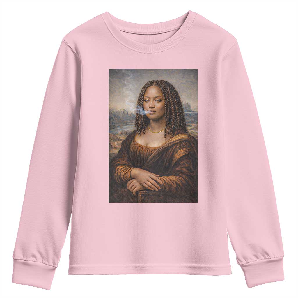 Funny Black Mona Lisa Youth Sweatshirt African American Pride TS12 Light Pink Print Your Wear