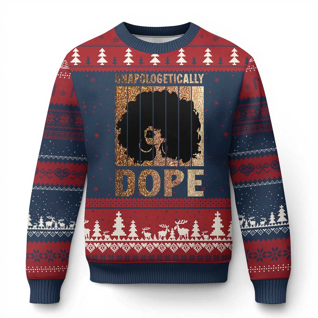 Melanin Queen Glitter Print Ugly Christmas Sweater Unapologetically Dope TS12 Navy Red Print Your Wear