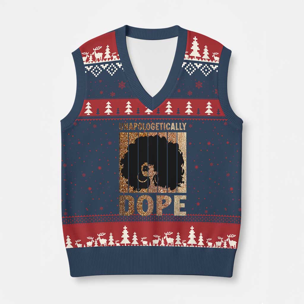 Melanin Queen Glitter Print V-Neck Knit Sweater Vest Unapologetically Dope TS12 Navy Red Print Your Wear