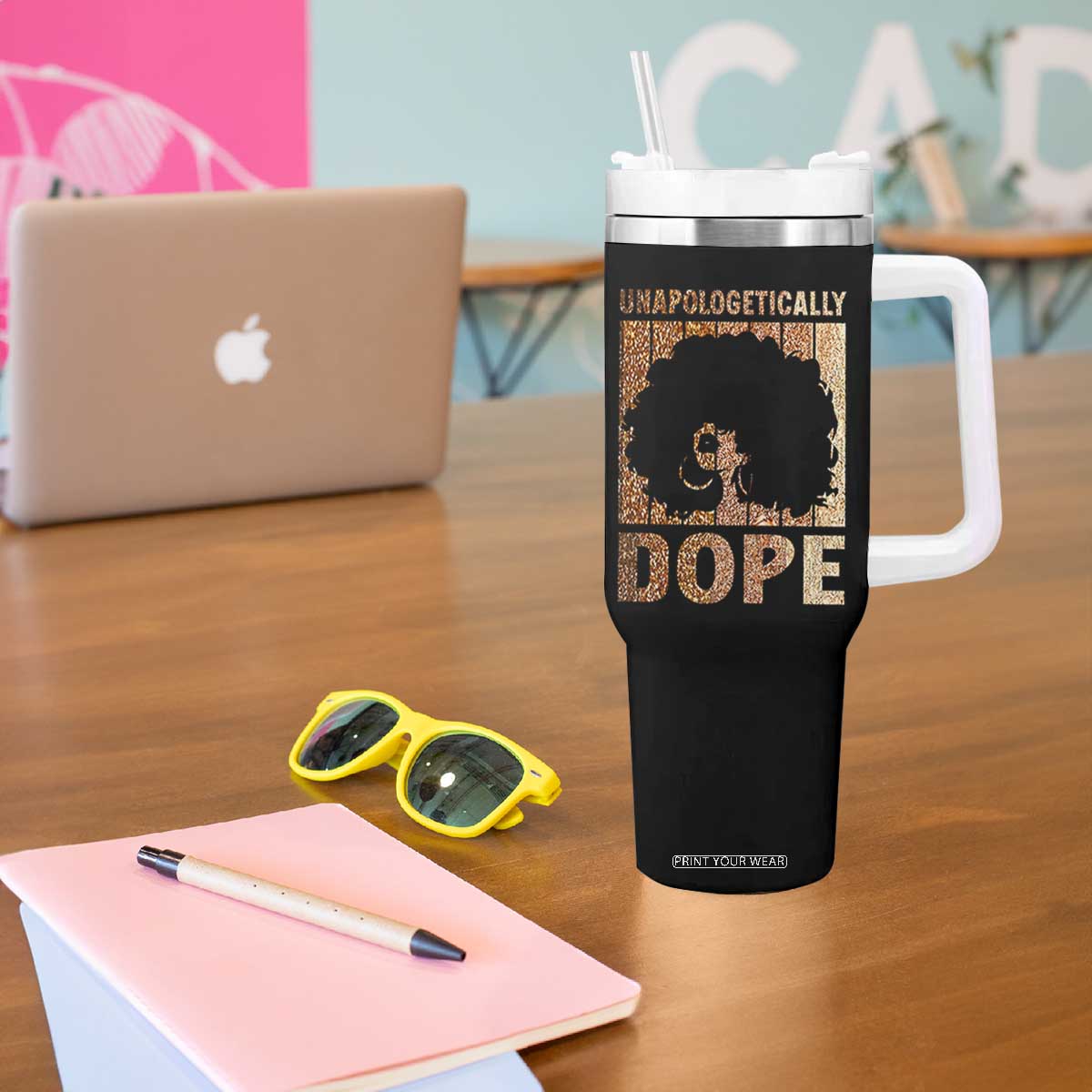 Melanin Queen Glitter Print Tumbler With Handle Unapologetically Dope TS12 Print Your Wear