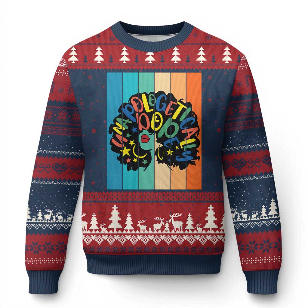 Black Girl Magic Pride Ugly Christmas Sweater Unapologetically Dope Retro Sunset TS12 Navy Red Print Your Wear