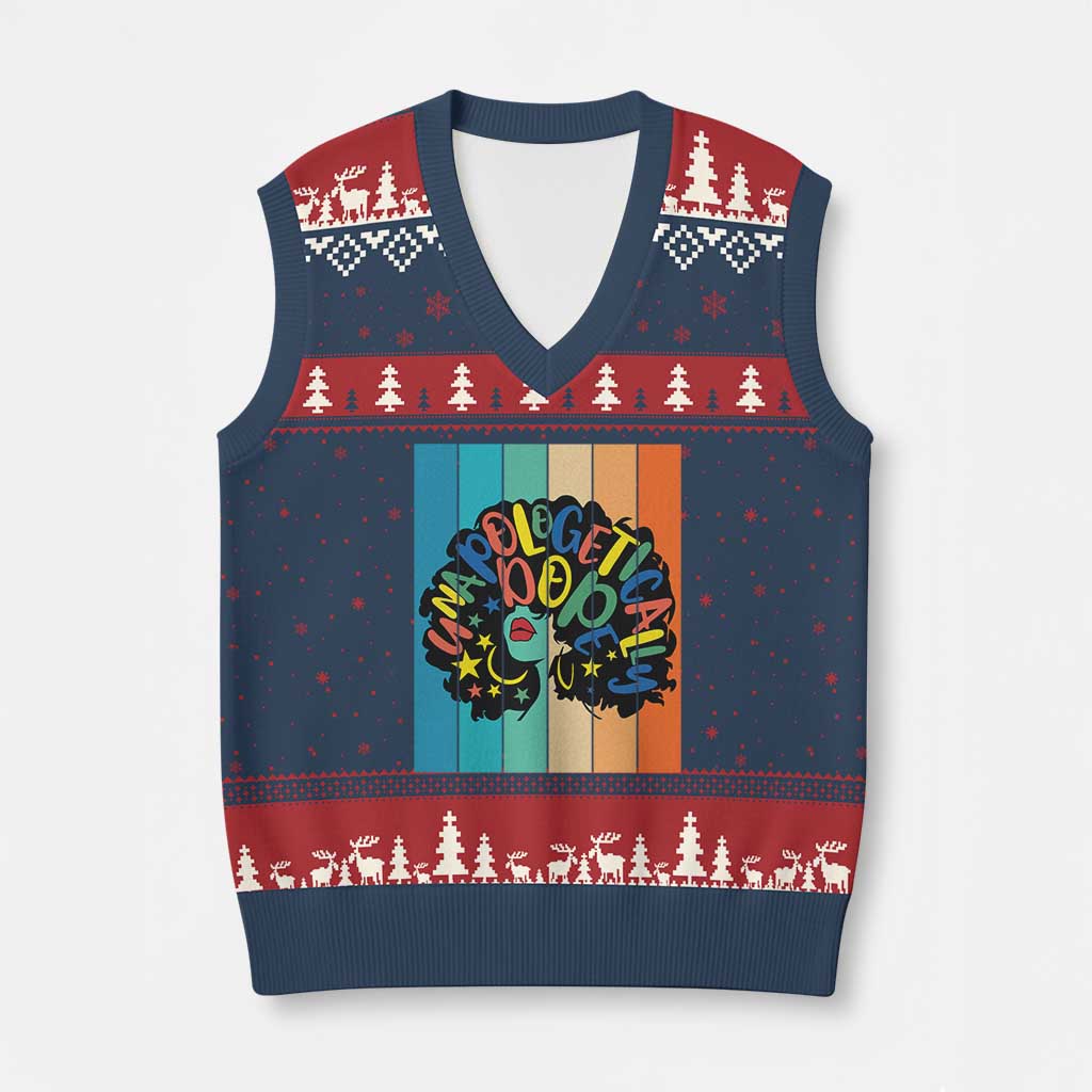 Black Girl Magic Pride V-Neck Knit Sweater Vest Unapologetically Dope Retro Sunset TS12 Navy Red Print Your Wear