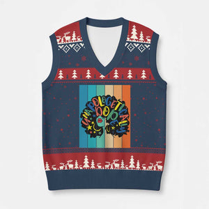Black Girl Magic Pride V-Neck Knit Sweater Vest Unapologetically Dope Retro Sunset TS12 Navy Red Print Your Wear