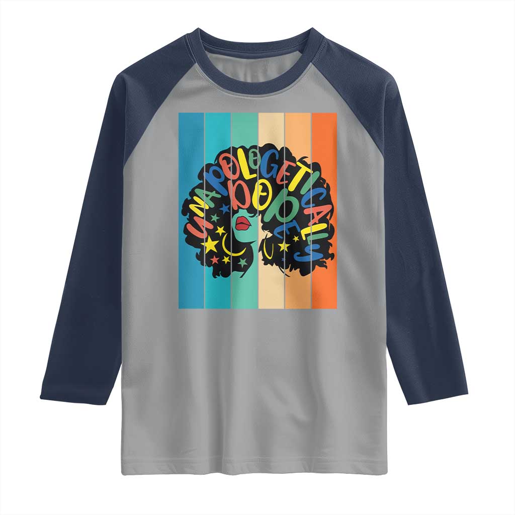 Black Girl Magic Pride Raglan Shirt Unapologetically Dope Retro Sunset TS12 Sport Gray Navy Print Your Wear
