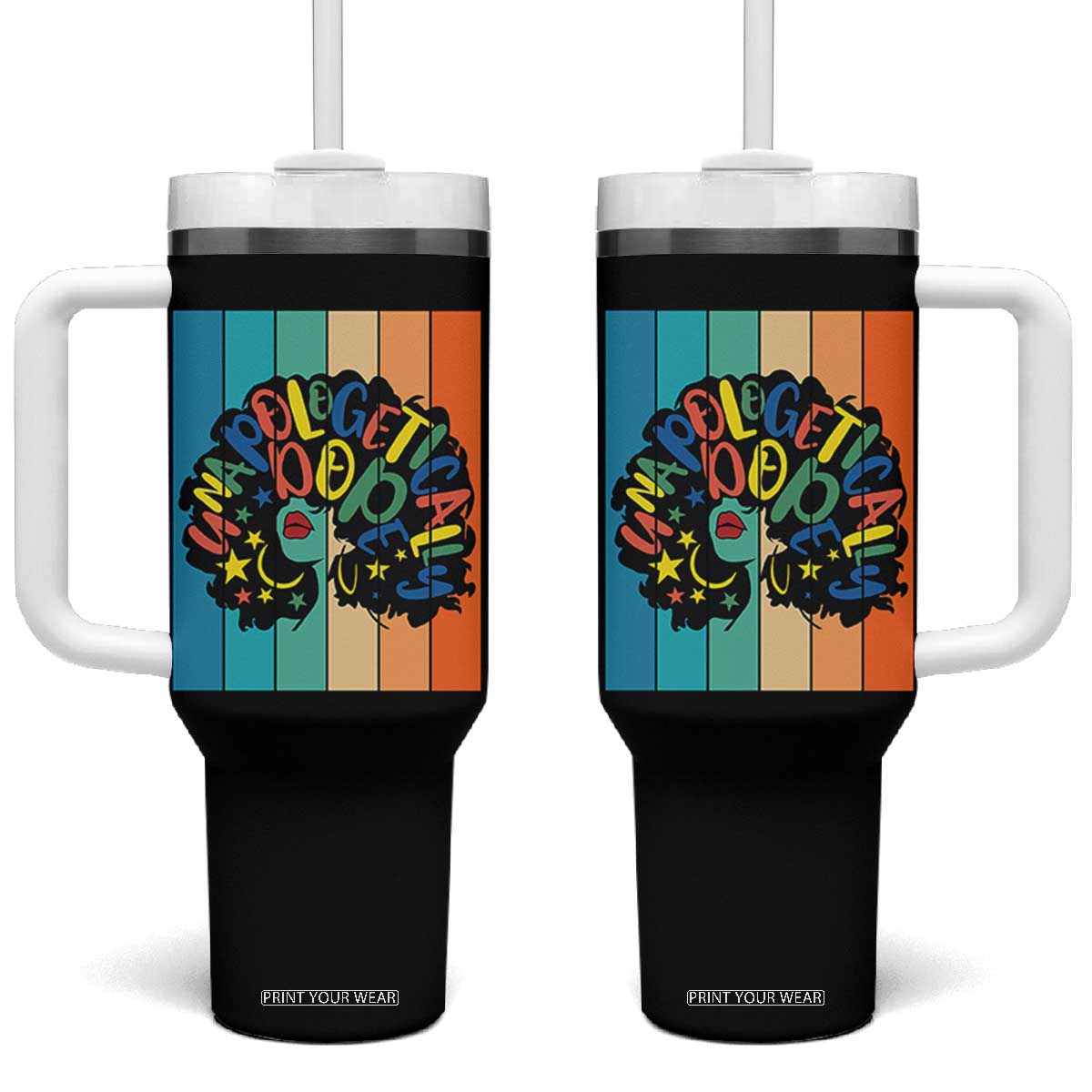 Black Girl Magic Pride Tumbler With Handle Unapologetically Dope Retro Sunset TS12 One Size: 40 oz Black Print Your Wear