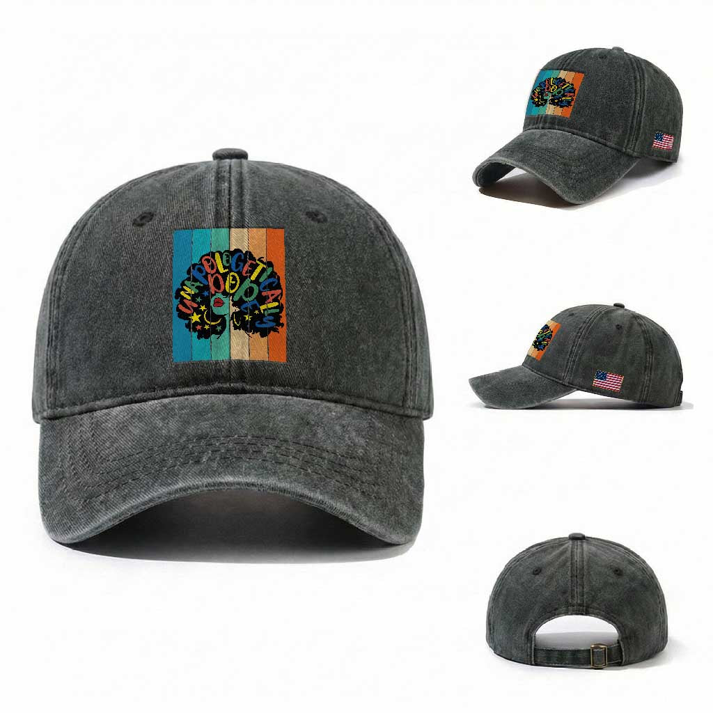 Black Girl Magic Pride Washed Cotton Baseball Cap Unapologetically Dope Retro Sunset TS12 Washed Cap Universal Fit Dark Green Print Your Wear