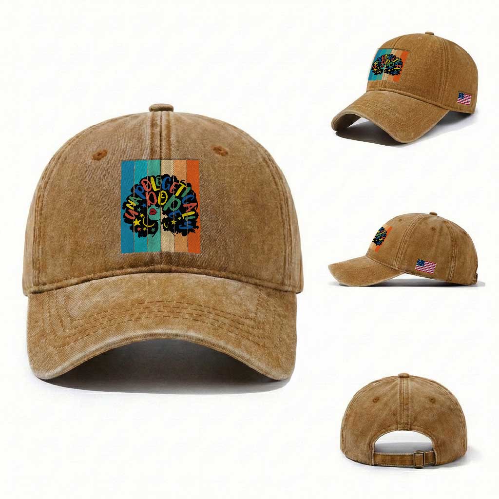 Black Girl Magic Pride Washed Cotton Baseball Cap Unapologetically Dope Retro Sunset TS12 Washed Cap Universal Fit Yellow Ochre Print Your Wear